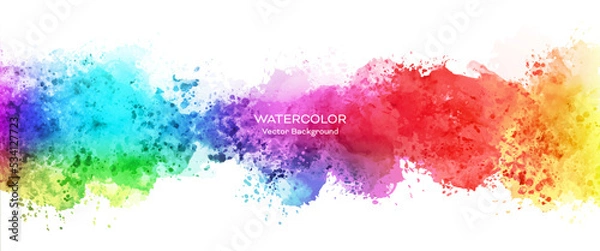 Fototapeta 抽象的な鮮やかな虹色の水彩背景イラスト（ベクター）