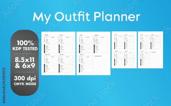 Fototapeta This is an Outfit Planner with the 2 most popular sizes 8.5x11 and 6x9. Fully ready to print.