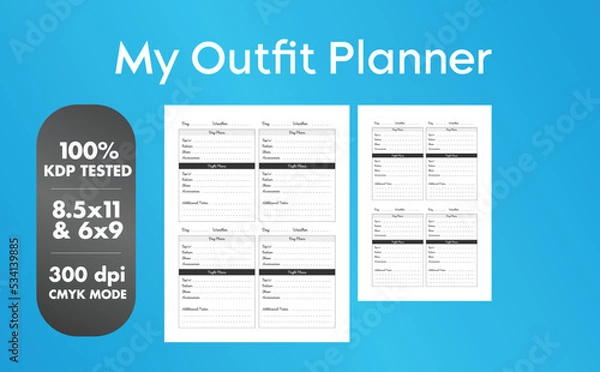 Fototapeta This is an Outfit Planner with the 2 most popular sizes 8.5x11 and 6x9. Fully ready to print.