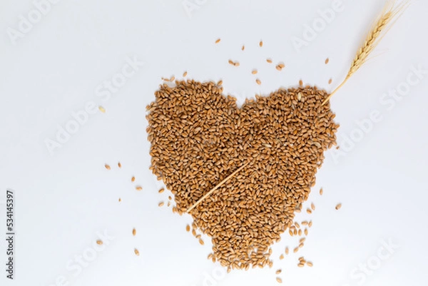 Obraz Grains wheat heart shape. White background.