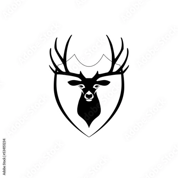 Fototapeta Deer head and shield icon logo design isolated on white background