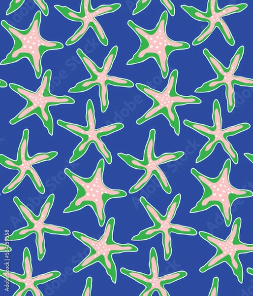 Fototapeta Abstract Hand Drawn Starfish Retro Style Swim Wear Seamless Pattern Trendy Fashion Colors Perfect for Allover Fabric Print or Wrapping Paper