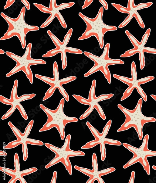 Fototapeta Abstract Hand Drawn Starfish Retro Style Swim Wear Seamless Pattern Trendy Fashion Colors Perfect for Allover Fabric Print or Wrapping Paper