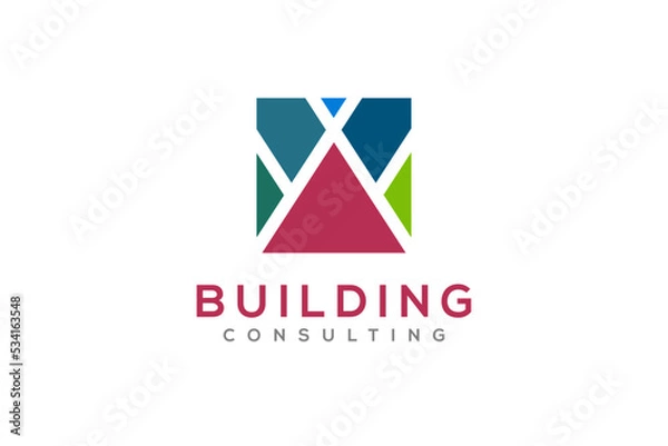 Fototapeta Construction logo mosaic abstract design tile square grid rectangular icon symbol 