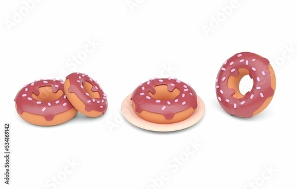 Fototapeta Set 3D Donuts. 3D Illustration
