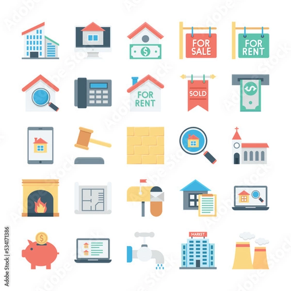 Obraz Real Estate Colored Vector Icons