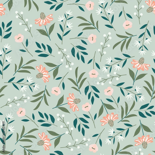 Obraz Decorative trendy floral seamless pattern design of abstract flowers and branches for surface printing. Repeat texture background
