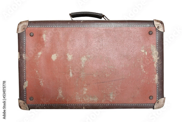 Fototapeta Old worn travelling suitcase on transparent background
