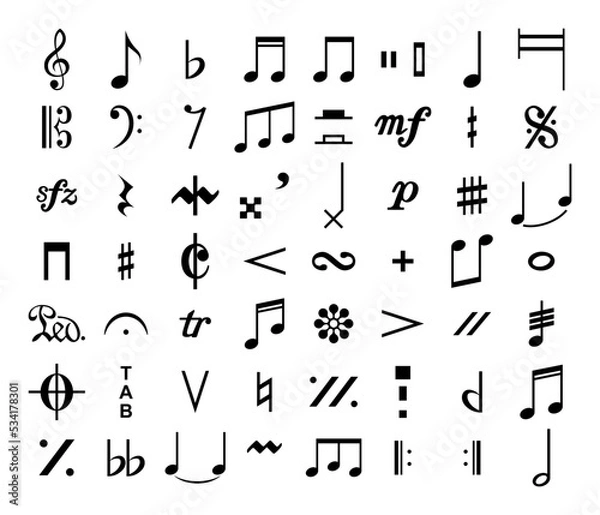 Obraz Complete musical notes set vector isolated. Musical notation. Music symbol