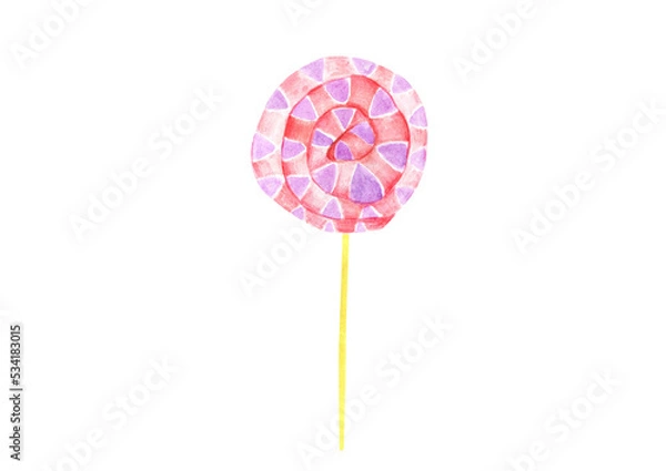 Fototapeta Watercolor sweet lollipop caramel, pink dessert isolated on white background for your design