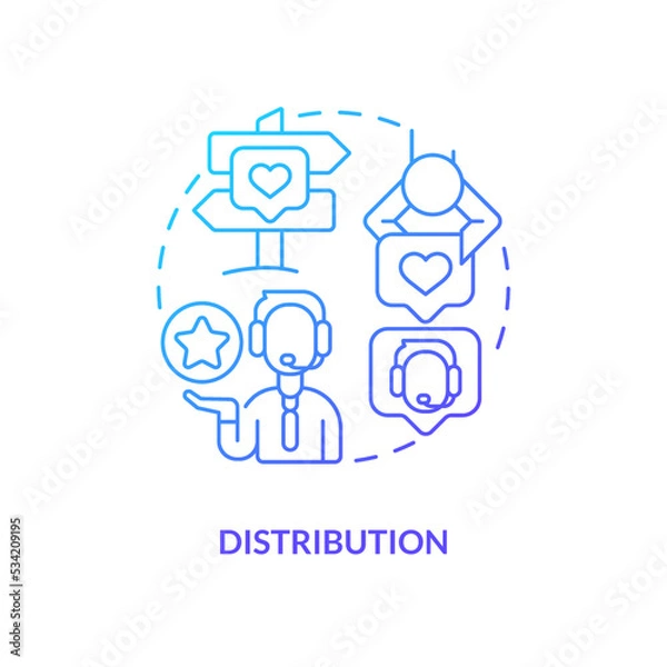 Fototapeta Distribution blue gradient concept icon. Collecting customers contacts. Leads management process abstract idea thin line illustration. Isolated outline drawing. Myriad Pro-Bold font used