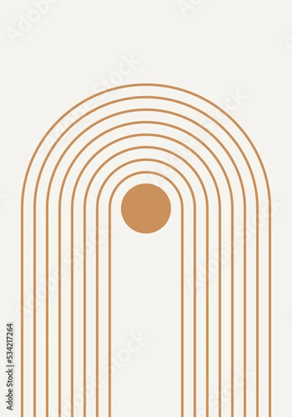Fototapeta Abstract geometric minimalist artwork. Mid century modern and Bauhaus inspired retro poster with an arch and circle. Modern trendy wall art with simple shapes.