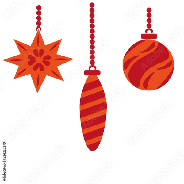 Obraz vector illustration red christmas balls with ribbon