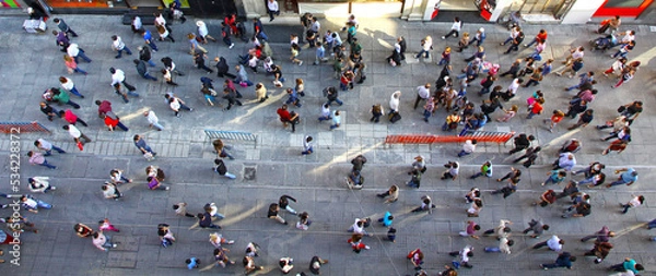 Obraz Top view of crowd of unrecognizable people at the Istiklal street in Istanbul, Turkey