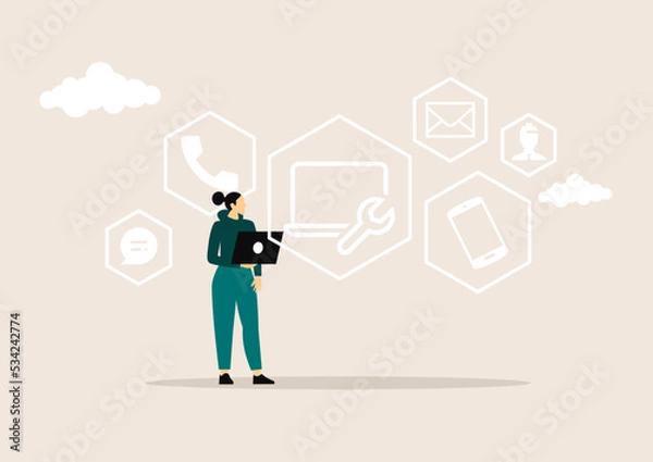 Fototapeta Technical support concept, hele online vector illustration concept. 