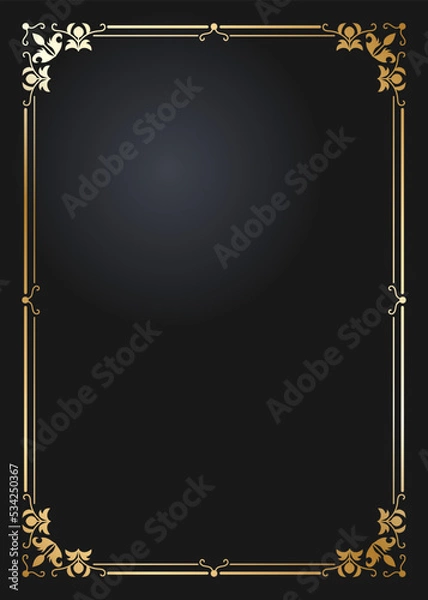 Obraz Floral rectangular golden frame. Festive design. Gold border with flowers. Frames vector.