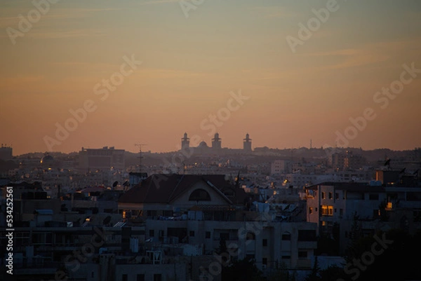Fototapeta city at sunset