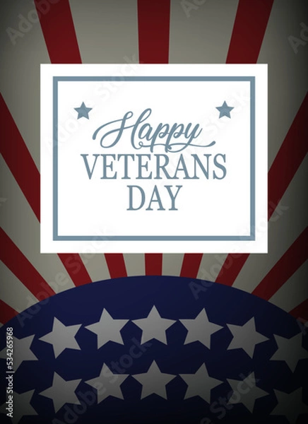 Fototapeta Honoring All Who Served, hand lettering with USA flag illustration. November 11 holiday background. Veterans Day poster, greeting card in vector.