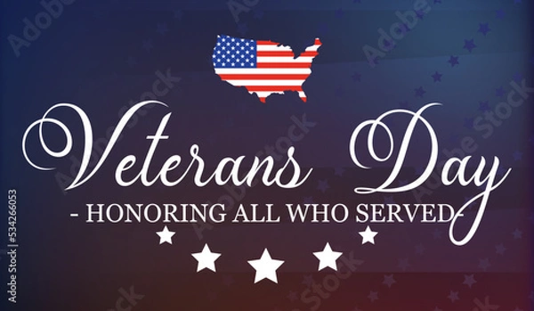 Fototapeta 11th November - Veterans Day. Honoring all who served. Vector banner design template with American flag and text on dark blue background.