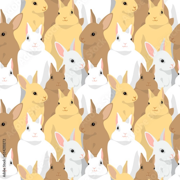 Fototapeta White, red, brown, gray rabbits. Seamless pattern with animals, background, print. Vector illustration