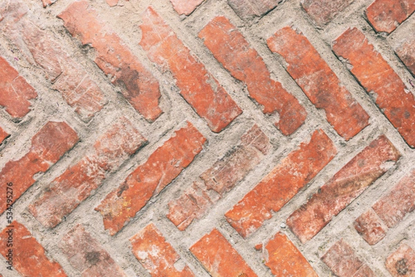 Obraz old stained red brick wall background close up