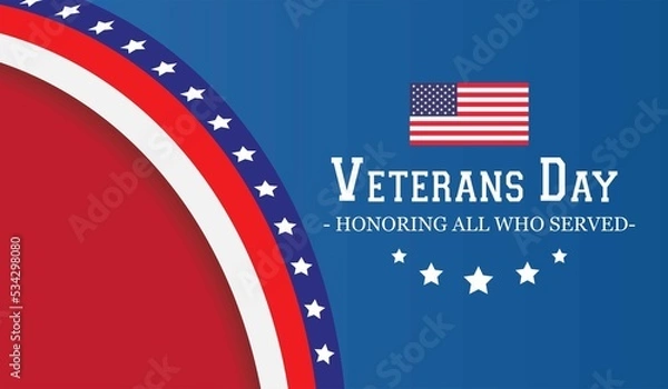 Fototapeta Veterans Day Abstract Banner Background with United States Waving Flag. Modern patriotic backdrop