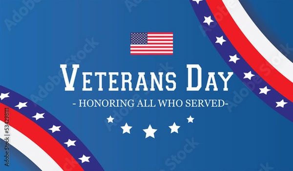 Fototapeta Happy Veterans Day. Greeting card with USA flag and soldiers on background with texture. National American holiday event.