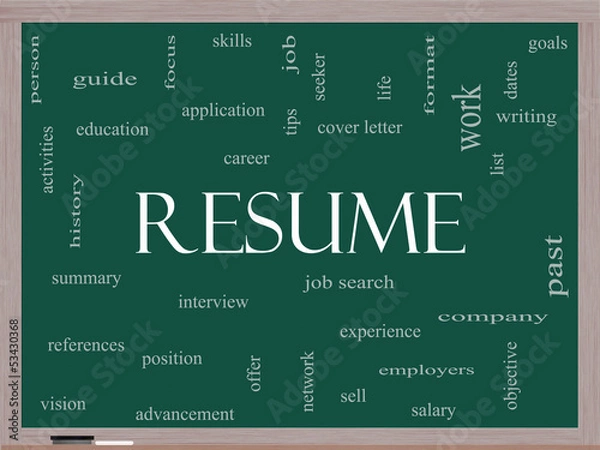 Fototapeta Resume Word Cloud Concept on a Blackboard