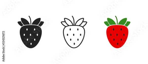 Fototapeta Icon set of strawberry on white background. Cocktail and smoothie element. Flat simple design. Conception of summer. Sign of berry.