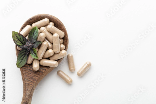 Fototapeta Alternative Medicine. Dietary supplements, vitamins and minerals for vegans and vegetarians.
