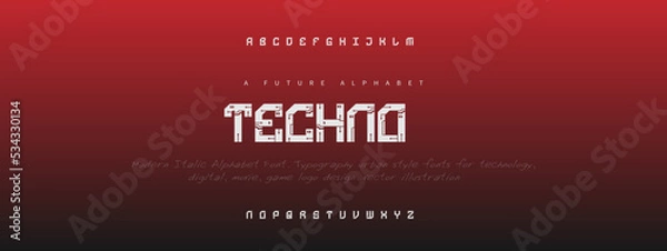 Fototapeta TECHNO Luxury Minimal Modern Tech Alphabet Letter Fonts. Typography minimal style font set for logo, Poster. vector san sans serif typeface illustration.