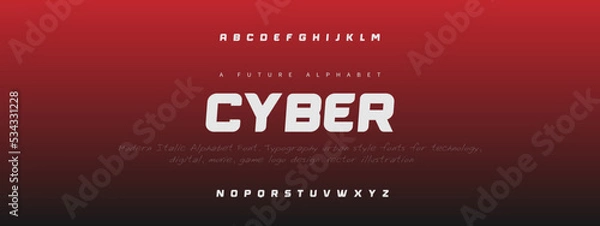Fototapeta CYBER Luxury Minimal Modern Tech Alphabet Letter Fonts. Typography minimal style font set for logo, Poster. vector san sans serif typeface illustration.