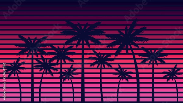 Obraz retro background with palm trees. vector illustration