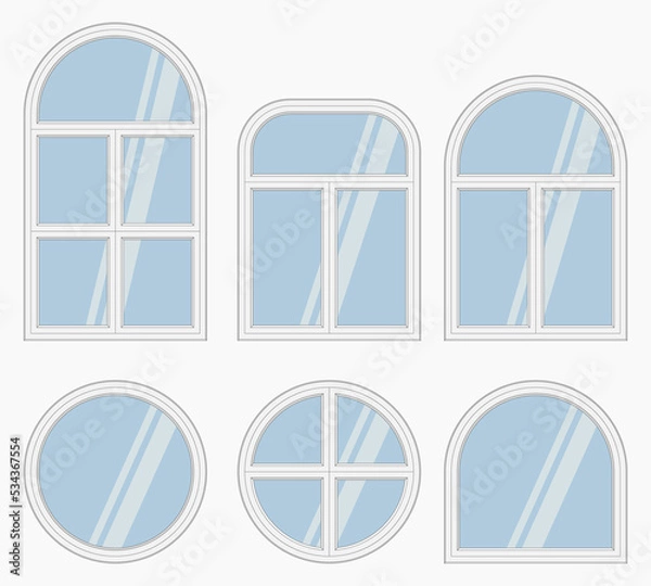 Fototapeta apartment white round window frames set isolated vector flat illustration