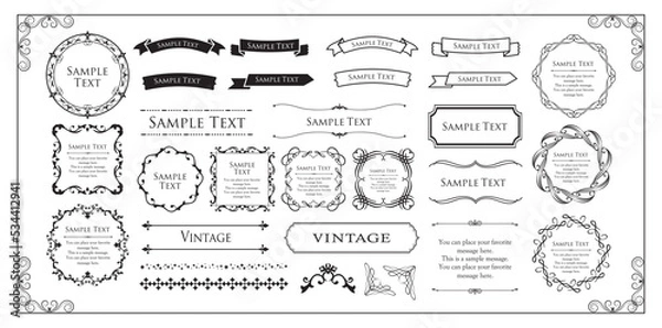 Fototapeta クリスマスモチーフのフレームデザインセット。ゴージャスでエレガントなデザイン素材