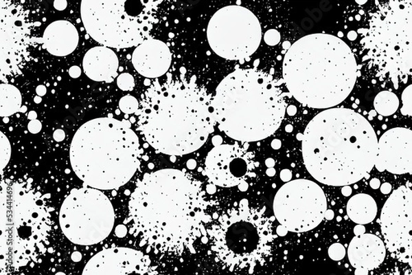 Fototapeta Ink splatter seamless pattern. Grainy surface distress texture. Black paint spray blobs on white background