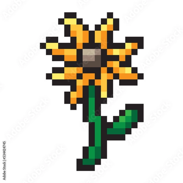 Fototapeta yellow flower pixel style isolated on white background
