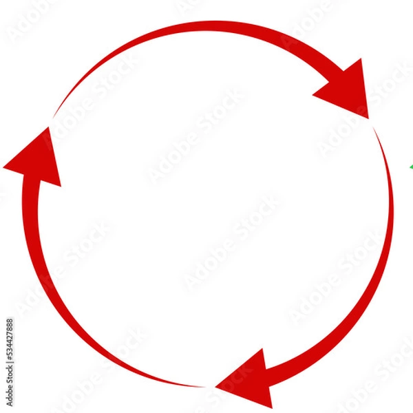 Obraz Sync storage, recycling icon, flat design element. Outlined red circle with three arrows. Isolated png illustration, transparent background. Business, technology, ecology concept.
