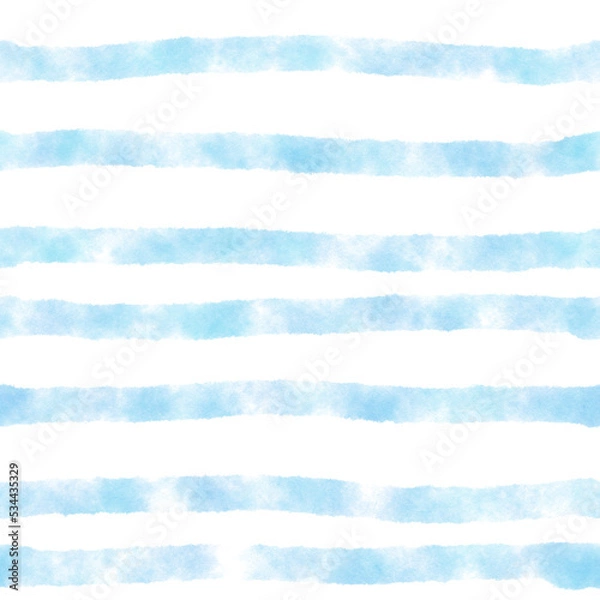 Fototapeta Watercolor seamless pattern with blue stripes on a white background. Traditional nautical background with stripes painted in watercolor. Illustration for textile, pajamas, wrapping paper