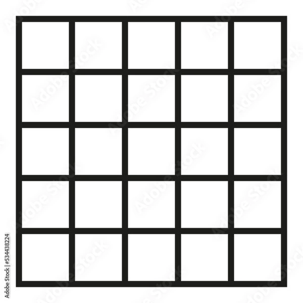 Obraz Black outlined square divided in twenty five, 25,  parts. 5x5 grid. Isolated png illustration, transparent background. Asset for overlay, montage, collage, presentation. Business concept.	