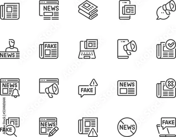 Fototapeta News Related Vector Line Icons Set. Press, News Feeds, Fake News. Editable Stroke. 48x48 Pixel Perfect.