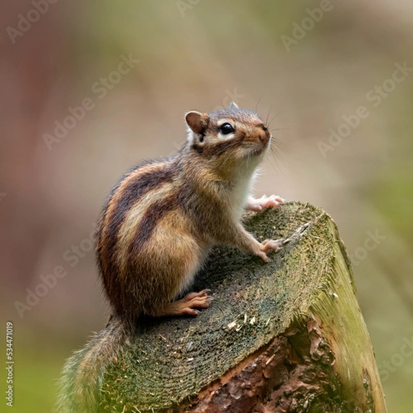 Fototapeta chipmunk on a tree stump