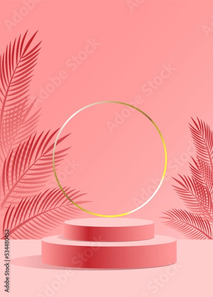 Fototapeta Valentine background vector 3d pink rendering with podium and cloud white scene, cloud 3d minimal background 3d rendering valentine love pink pastel podium. Stage pink on cloud render background