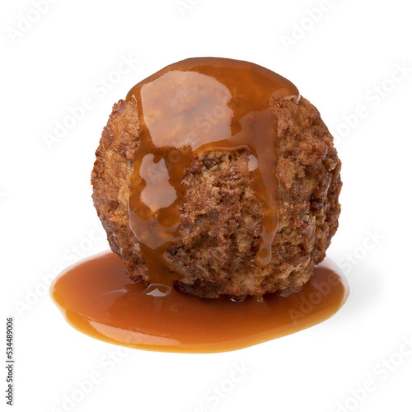 Obraz Traditional Dutch baked meatball and gravy isolated on white background
