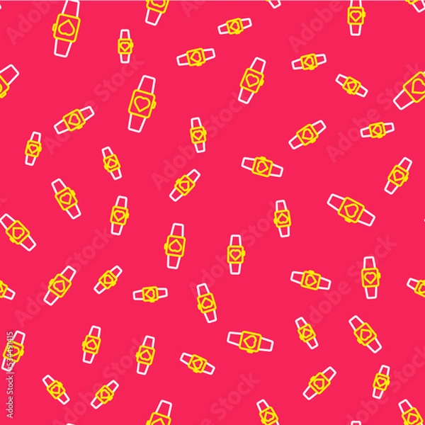 Fototapeta Line Smartwatch icon isolated seamless pattern on red background. Vector