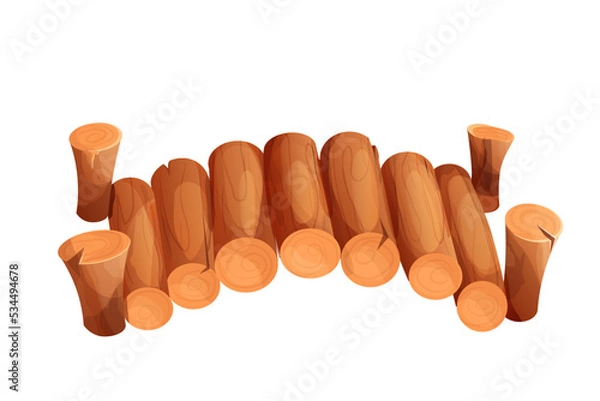 Obraz Wooden bridge from logs funny, comic in cartoon style isometric view isolated on white background. UI Game asset, props