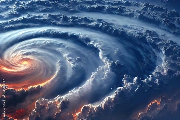 Fototapeta space view of the American Ian hurricane in Florida state of United States showing the effects of climate change on cities of America. 3D illustration.