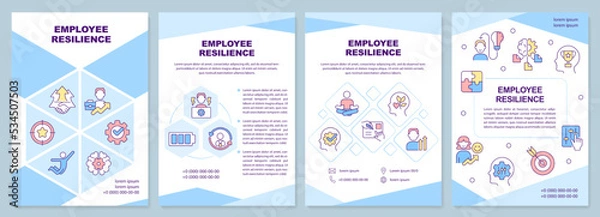 Fototapeta Workers resilience blue brochure template. Employee wellbeing. Leaflet design with linear icons. Editable 4 vector layouts for presentation, annual reports. Arial-Black, Myriad Pro-Regular fonts used