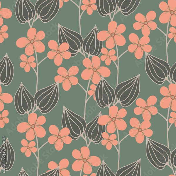 Fototapeta Meadow flower seamless pattern, colorful hand drawn vector digital paper background for fabric, textile, stationery, wallpaper; Floral wallpaper, Garden repeat design, Summer backdrop