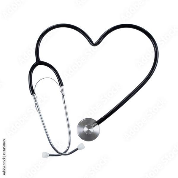 Fototapeta Black stethoscope with heart shape isolated on transparent background
